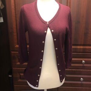 Plum WHBM button-up 3/4 sleeve cardigan